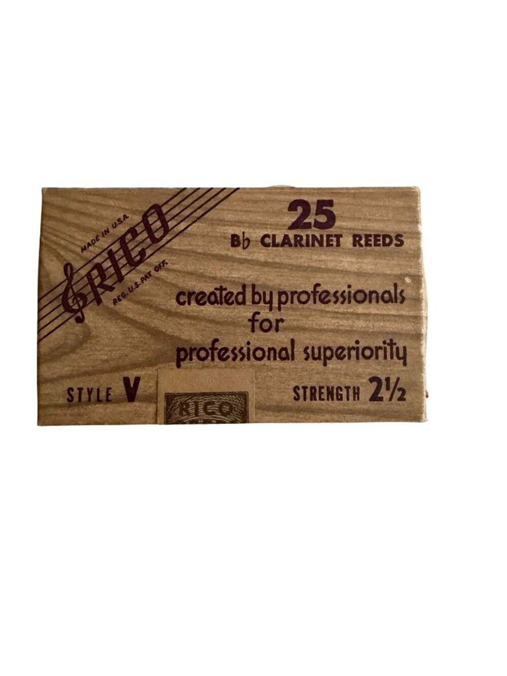 Vintage Rico Bb Clarinet Reeds Style V Strength 2½ Box With 9 Reeds Made in USA